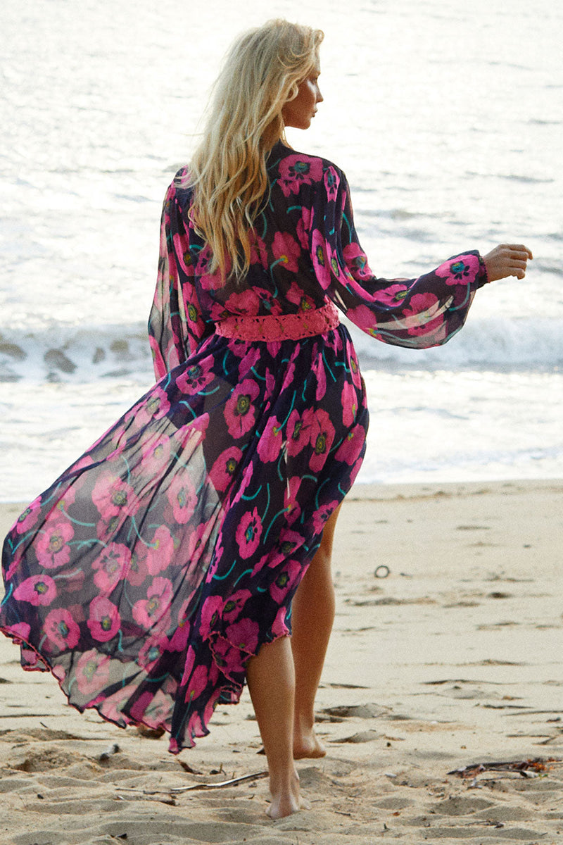 Nightbird Silk/Cotton Maxi Dress - Poppy - Chasing Unicorns