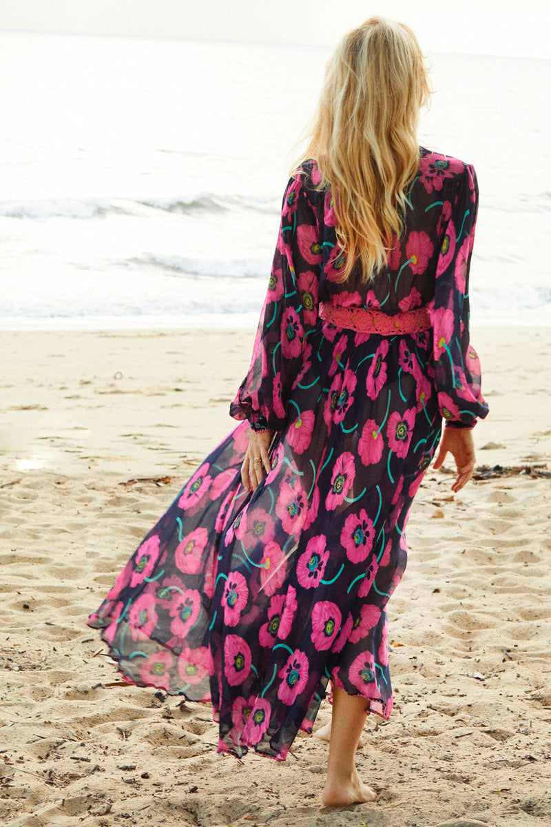 Nightbird Silk/Cotton Maxi Dress - Poppy - Chasing Unicorns