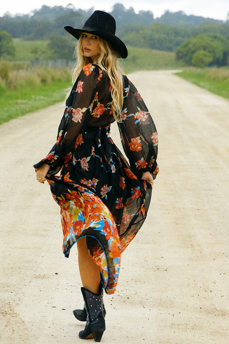 Nighthawk Silk/Cotton Wrap Blouse - Night Garden - Chasing Unicorns