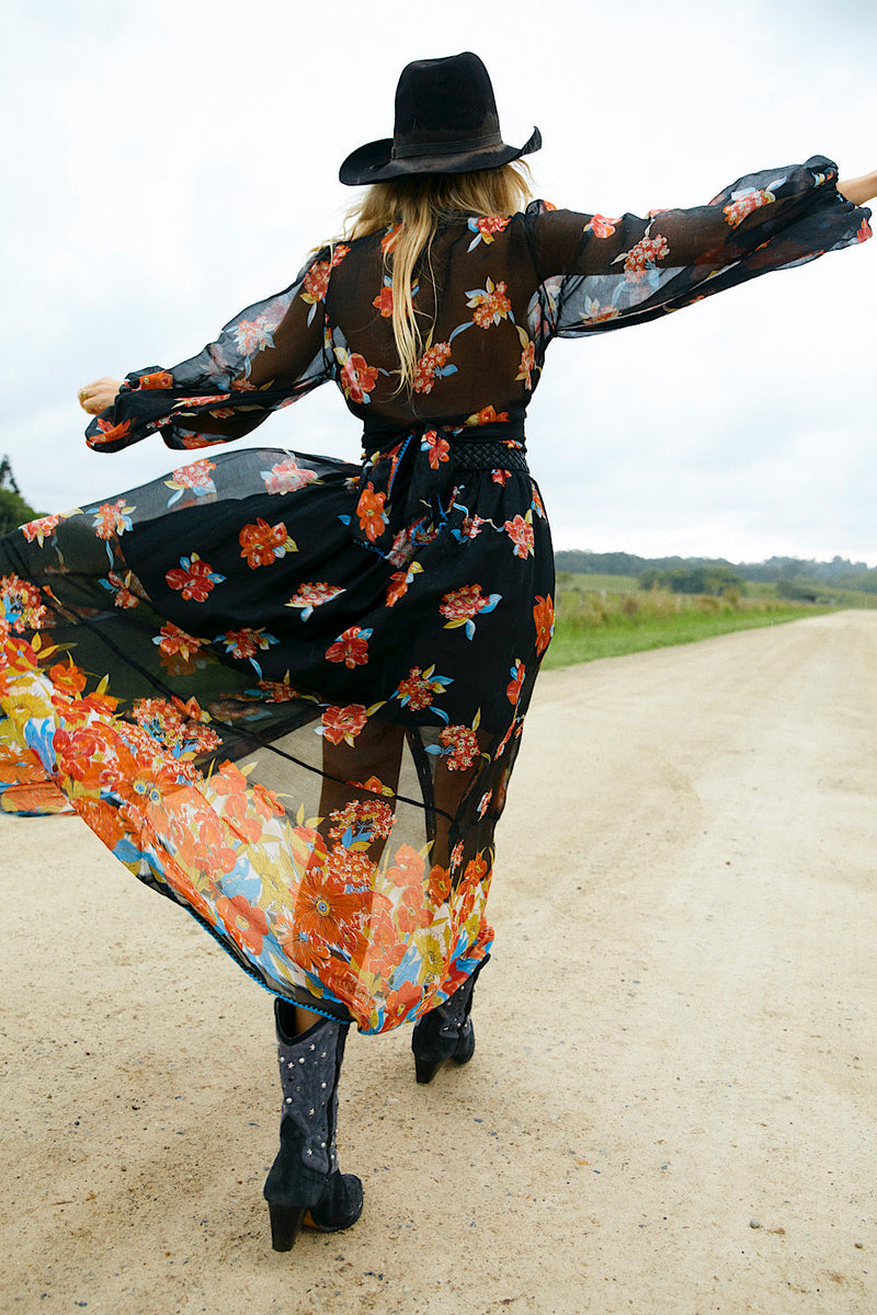 Nighthawk Silk/Cotton Wrap Blouse - Night Garden - Chasing Unicorns