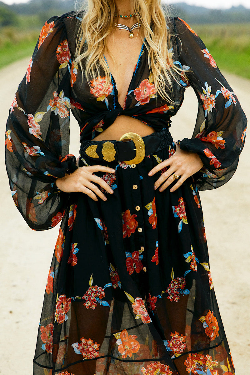 Nighthawk Silk/Cotton Wrap Blouse - Night Garden - Chasing Unicorns