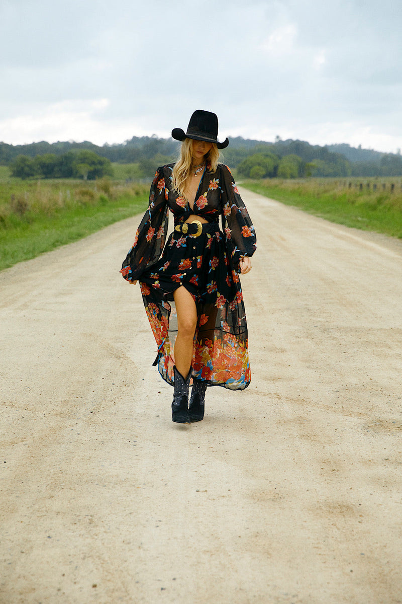Nighthawk Silk/Cotton Wrap Blouse - Night Garden - Chasing Unicorns