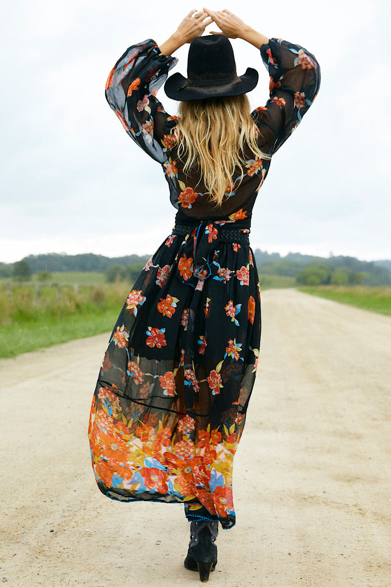 Nighthawk Silk/Cotton Wrap Blouse - Night Garden - Chasing Unicorns