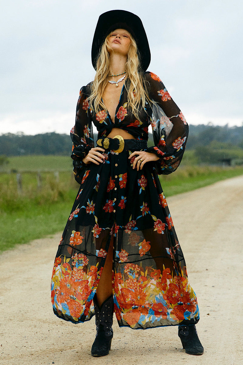 Nighthawk Silk/Cotton Wrap Blouse - Night Garden - Chasing Unicorns