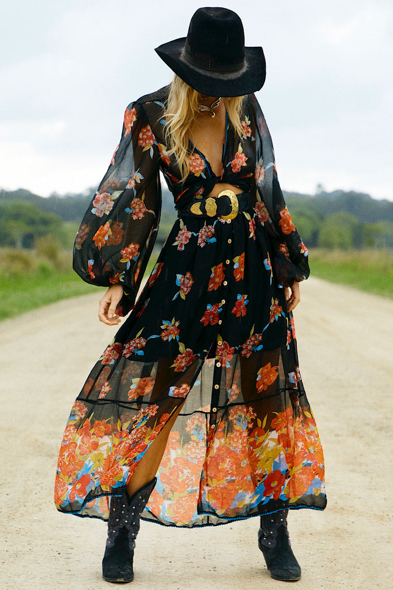 Nighthawk Silk/Cotton Wrap Blouse - Night Garden - Chasing Unicorns