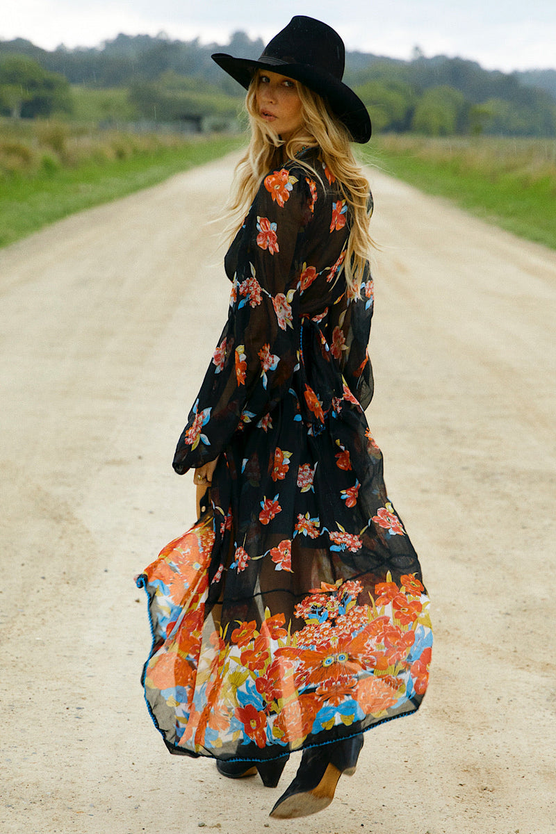 Nighthawk Silk/Cotton Wrap Blouse - Night Garden - Chasing Unicorns