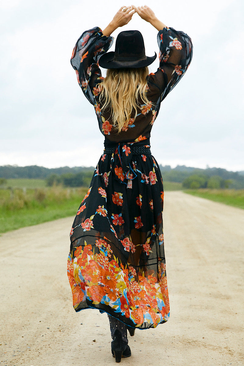 Nighthawk Silk/Cotton Wrap Blouse - Night Garden - Chasing Unicorns