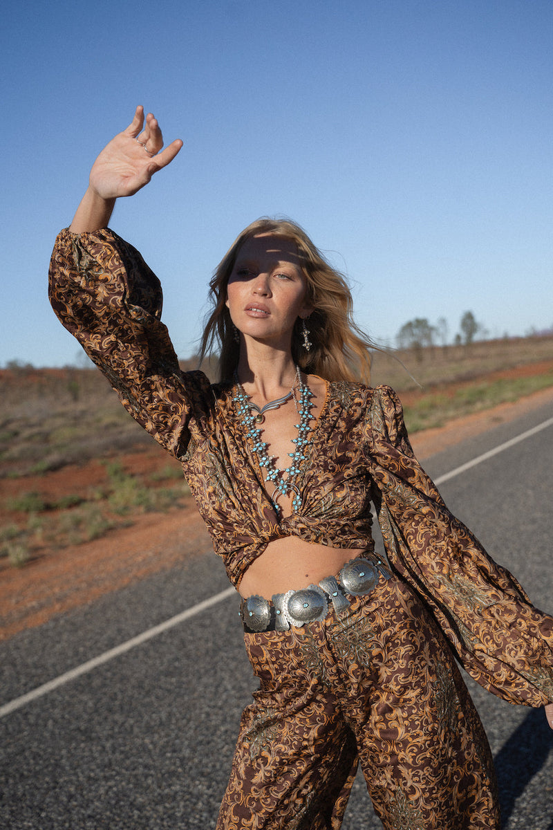 Nighthawk Wrap Blouse Silk Satin - Baroque Paisley - Chasing Unicorns