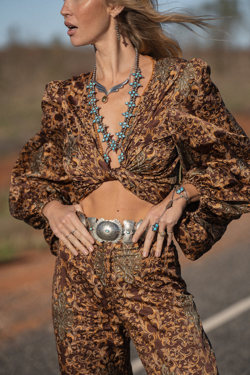 Nighthawk Wrap Blouse Silk Satin - Baroque Paisley - Chasing Unicorns