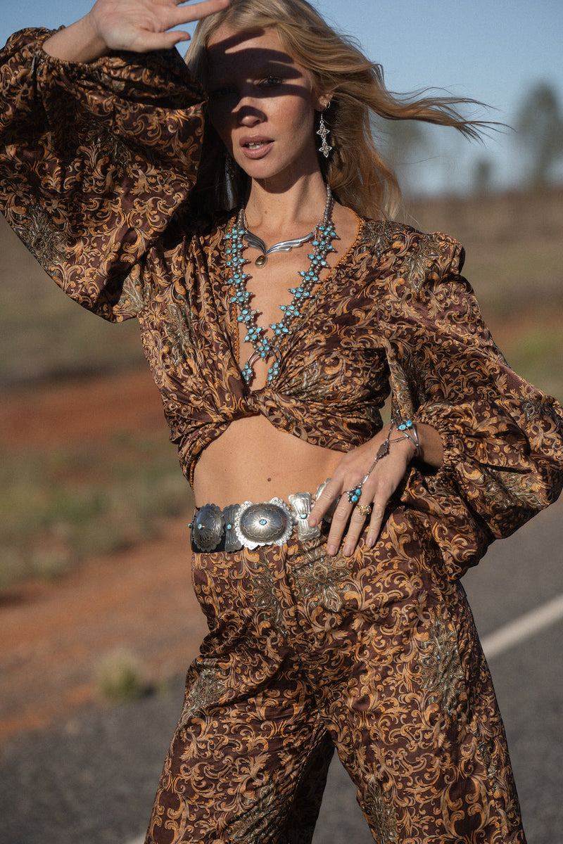 Nighthawk Wrap Blouse Silk Satin - Baroque Paisley - Chasing Unicorns