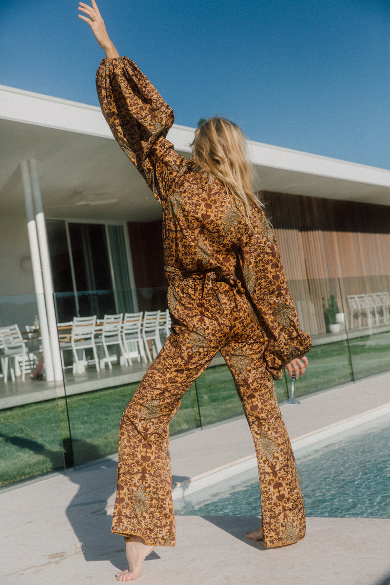 Nighthawk Wrap Blouse Silk Satin - Baroque Paisley - Chasing Unicorns