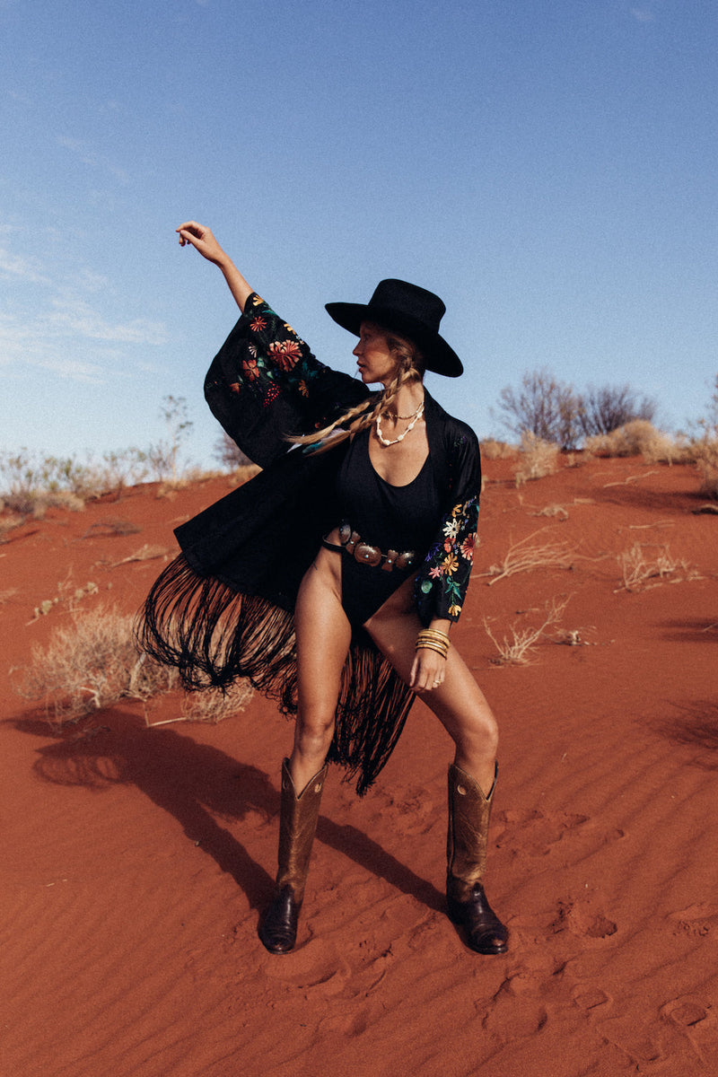 Nightingale Silk, Embroidered And Fringe Kimono - Chasing Unicorns