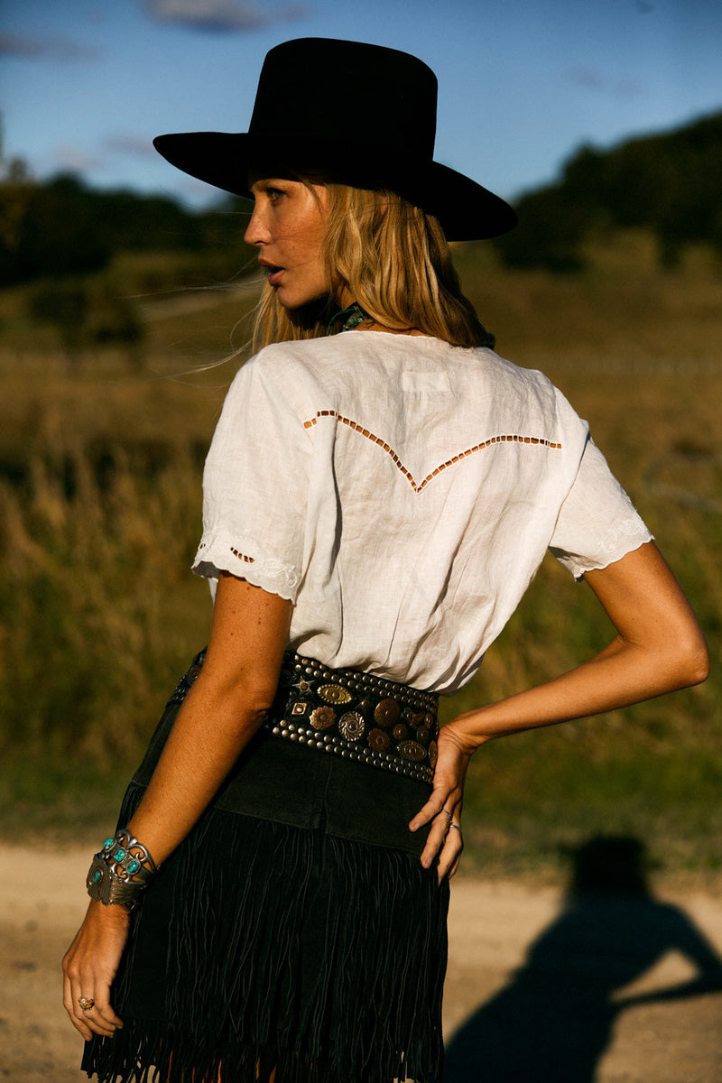 Not Alone Any More Linen Cutwork Blouse - Chasing Unicorns