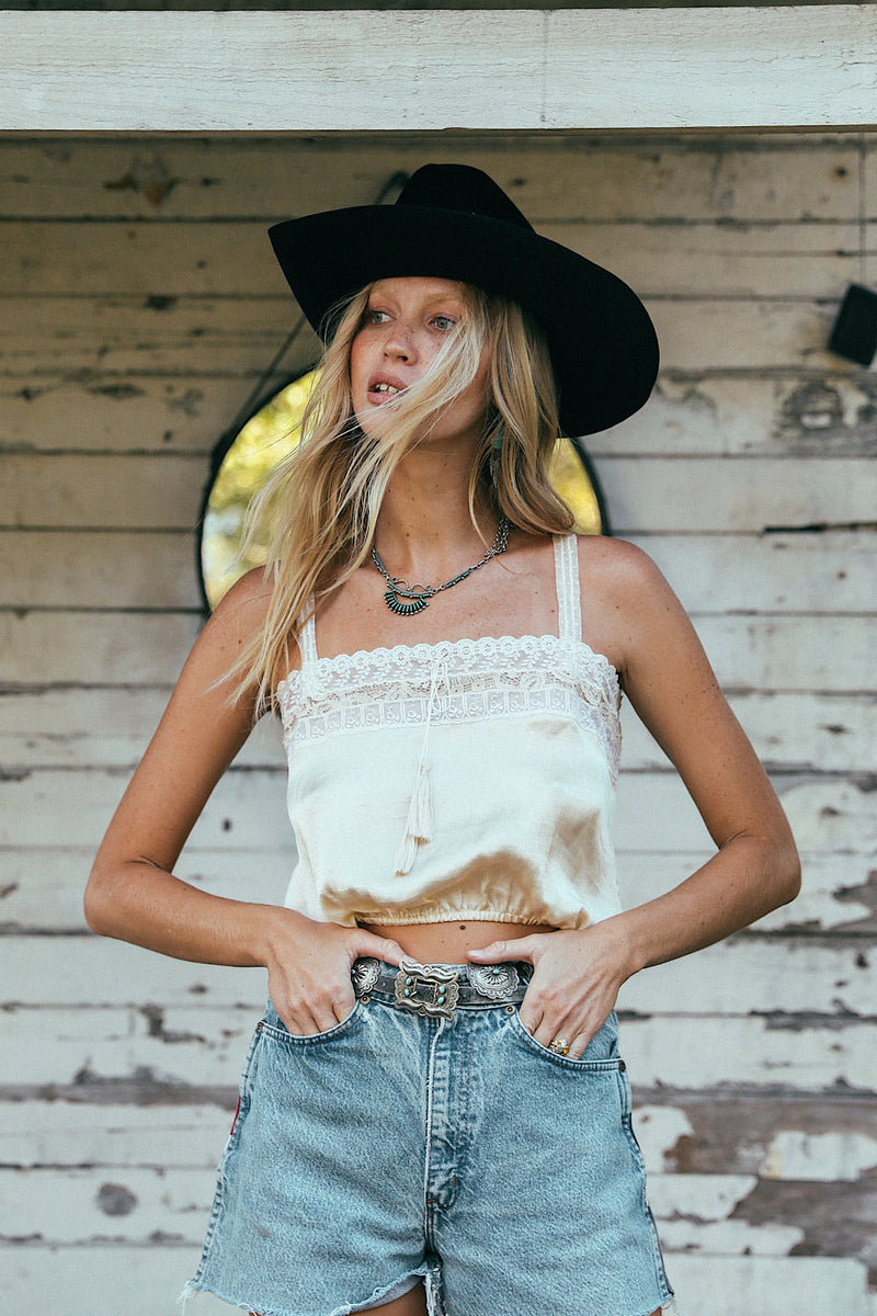 Peaceful Easy Feeling Silk + Lace Camisole - Champagne - Chasing Unicorns