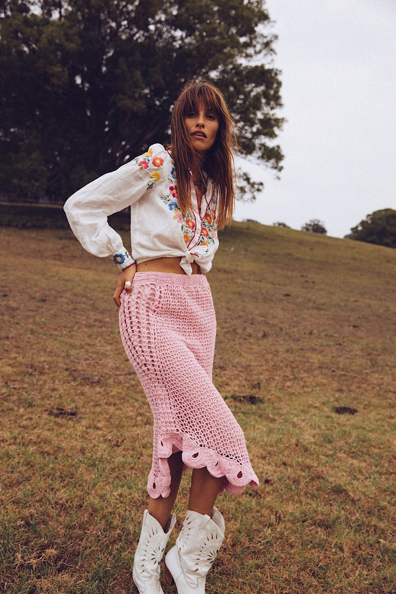 Pink Moon Crochet Midi Skirt - Chasing Unicorns