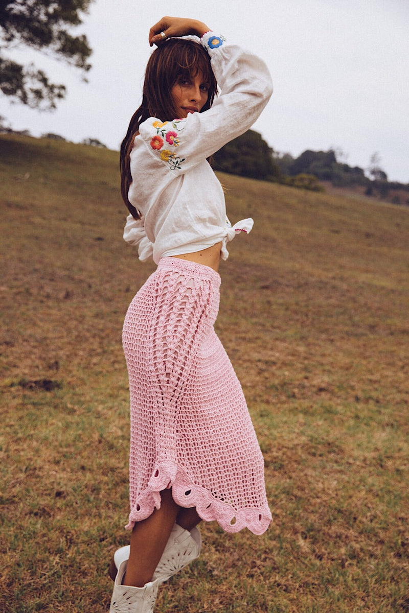 Pink Moon Crochet Midi Skirt - Chasing Unicorns