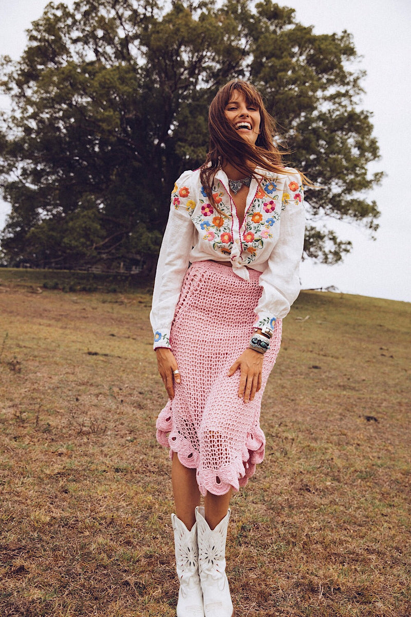 Pink Moon Crochet Midi Skirt - Chasing Unicorns