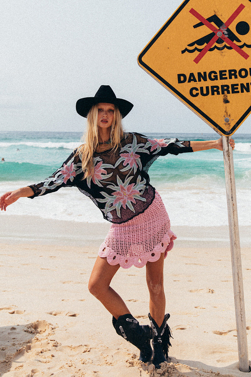 Pink Moon Crochet Mini Skirt - Chasing Unicorns