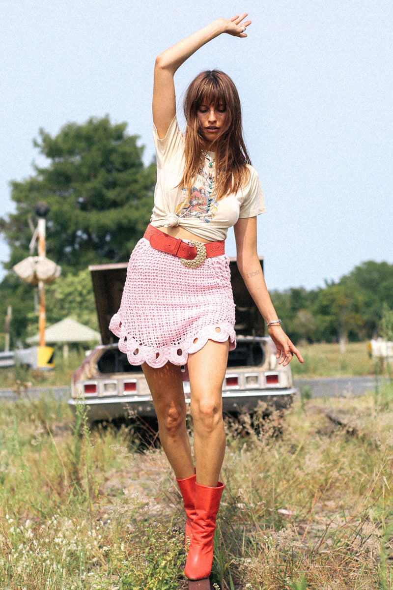 Pink Moon Crochet Mini Skirt - Chasing Unicorns