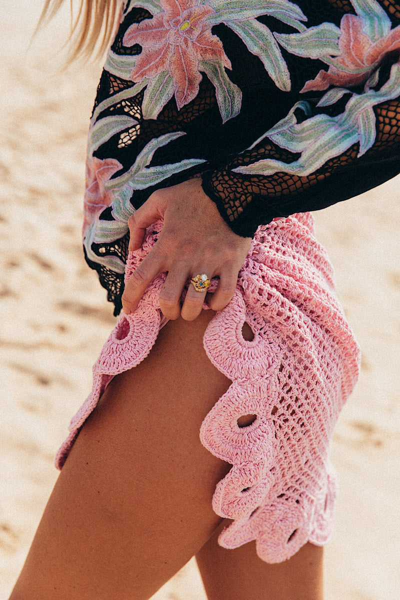 Pink Moon Crochet Mini Skirt - Chasing Unicorns
