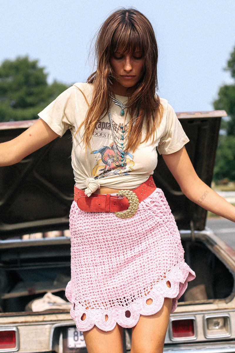 Pink Moon Crochet Mini Skirt - Chasing Unicorns