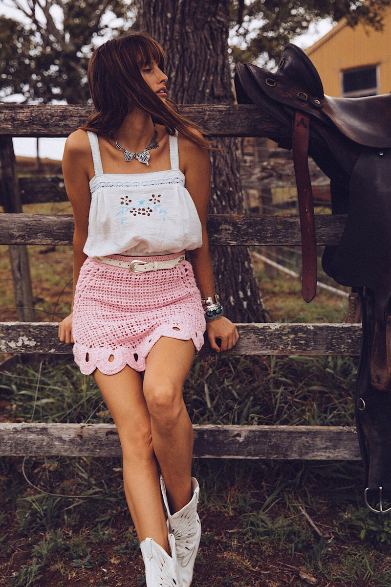 Pink Moon Crochet Mini Skirt - Chasing Unicorns