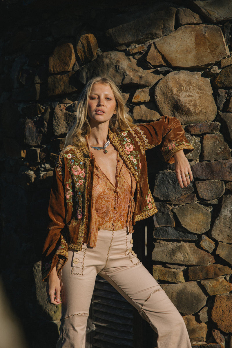 Play With Fire Embroidered Twill Flares - Chasing Unicorns