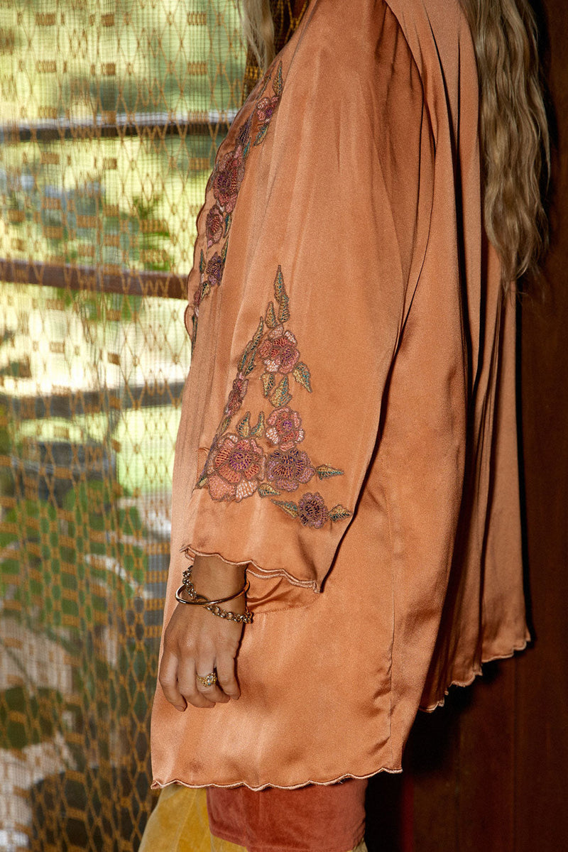 Proud Mary Silk And Embroidered Short Housecoat - Chasing Unicorns