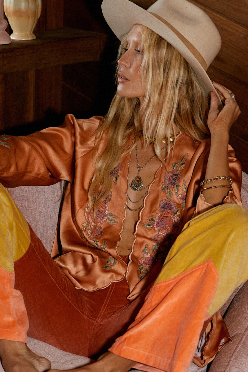 Proud Mary Silk And Embroidered Short Housecoat - Chasing Unicorns