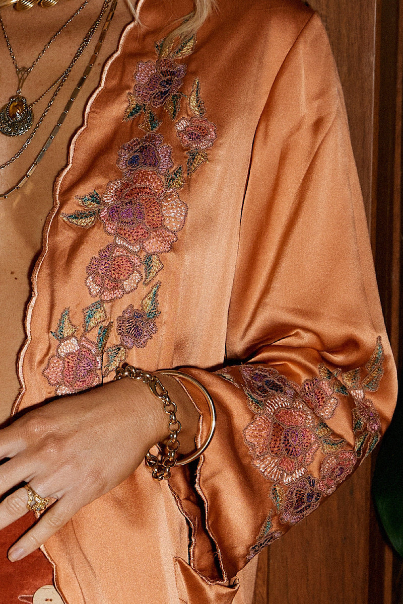 Proud Mary Silk And Embroidered Short Housecoat - Chasing Unicorns