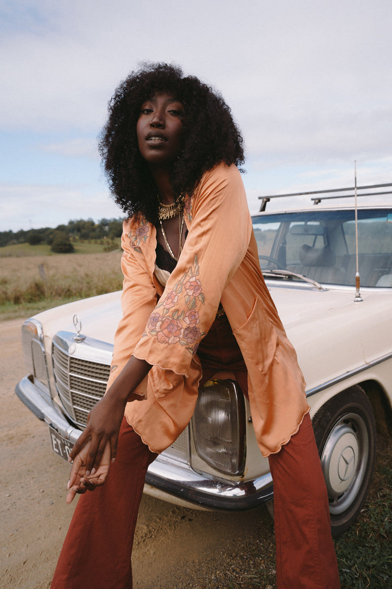 Proud Mary Silk And Embroidered Short Housecoat - Chasing Unicorns