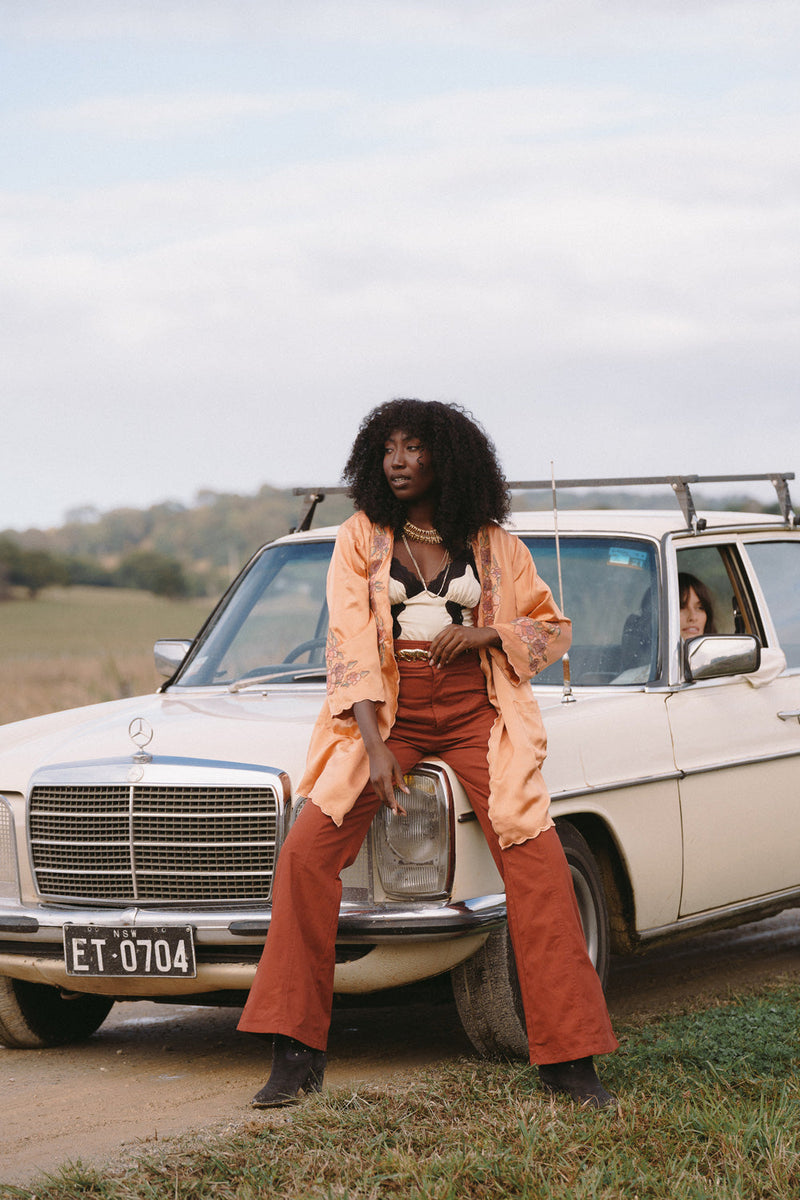 Proud Mary Silk And Embroidered Short Housecoat - Chasing Unicorns