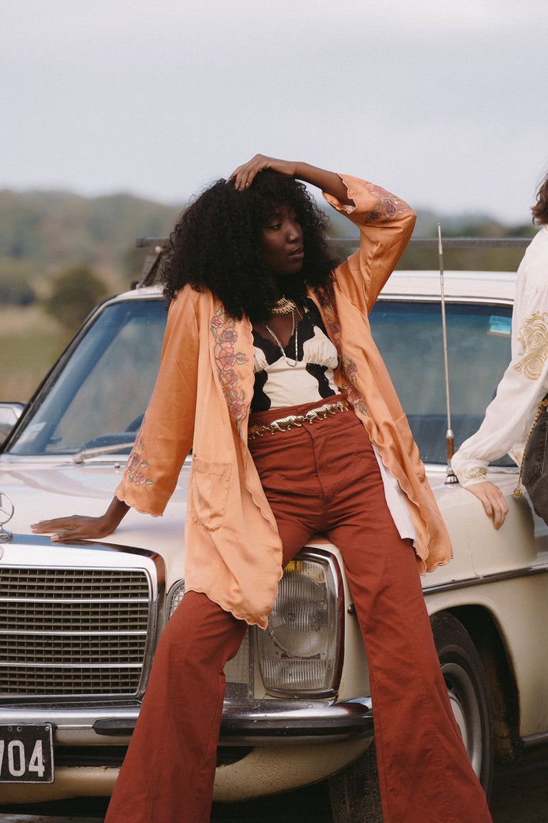 Proud Mary Silk And Embroidered Short Housecoat - Chasing Unicorns