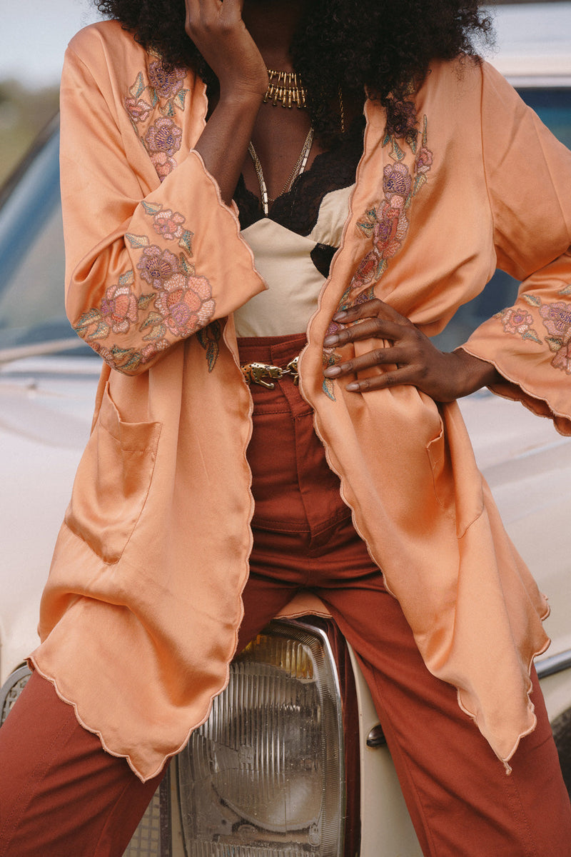 Proud Mary Silk And Embroidered Short Housecoat - Chasing Unicorns