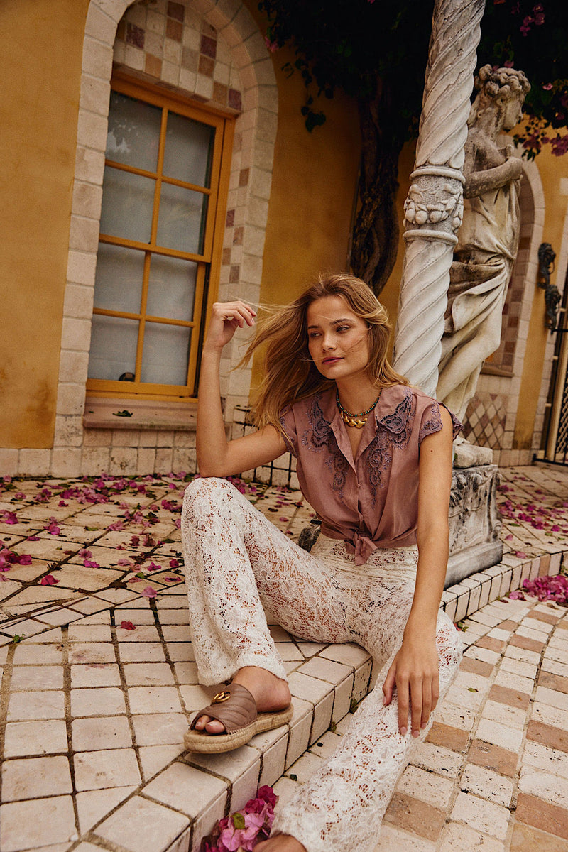 Pure Love Cutwork Embroidered Blouse - Mauve - Chasing Unicorns