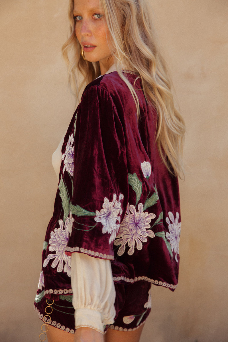 Purple Haze Silk Velvet Kimono Jacket - Mulberry - Chasing Unicorns