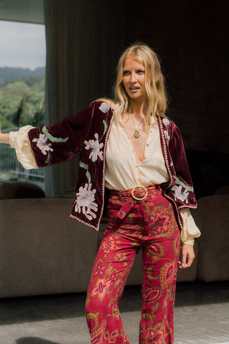 Purple Haze Silk Velvet Kimono Jacket - Mulberry - Chasing Unicorns