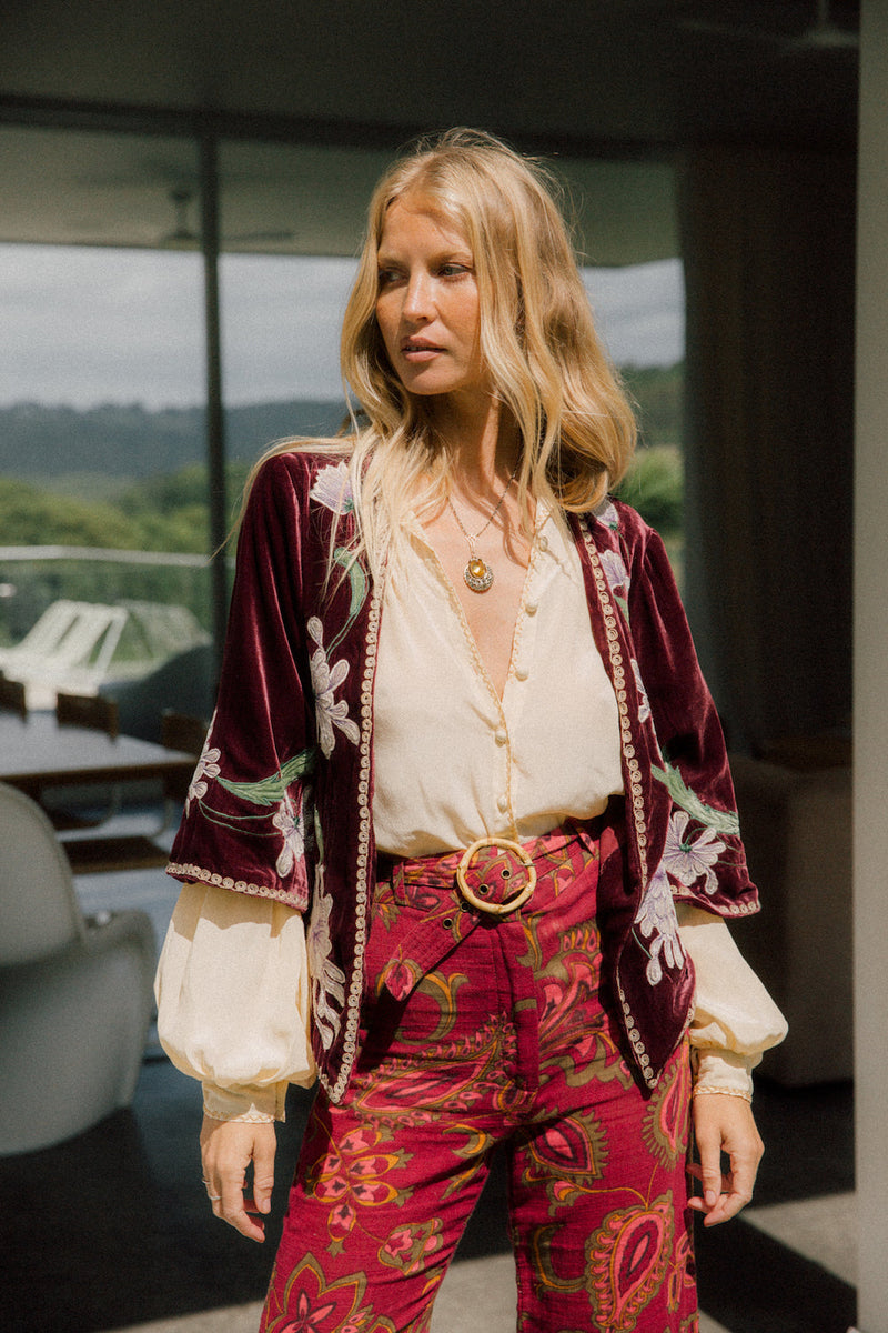 Purple Haze Silk Velvet Kimono Jacket - Mulberry - Chasing Unicorns