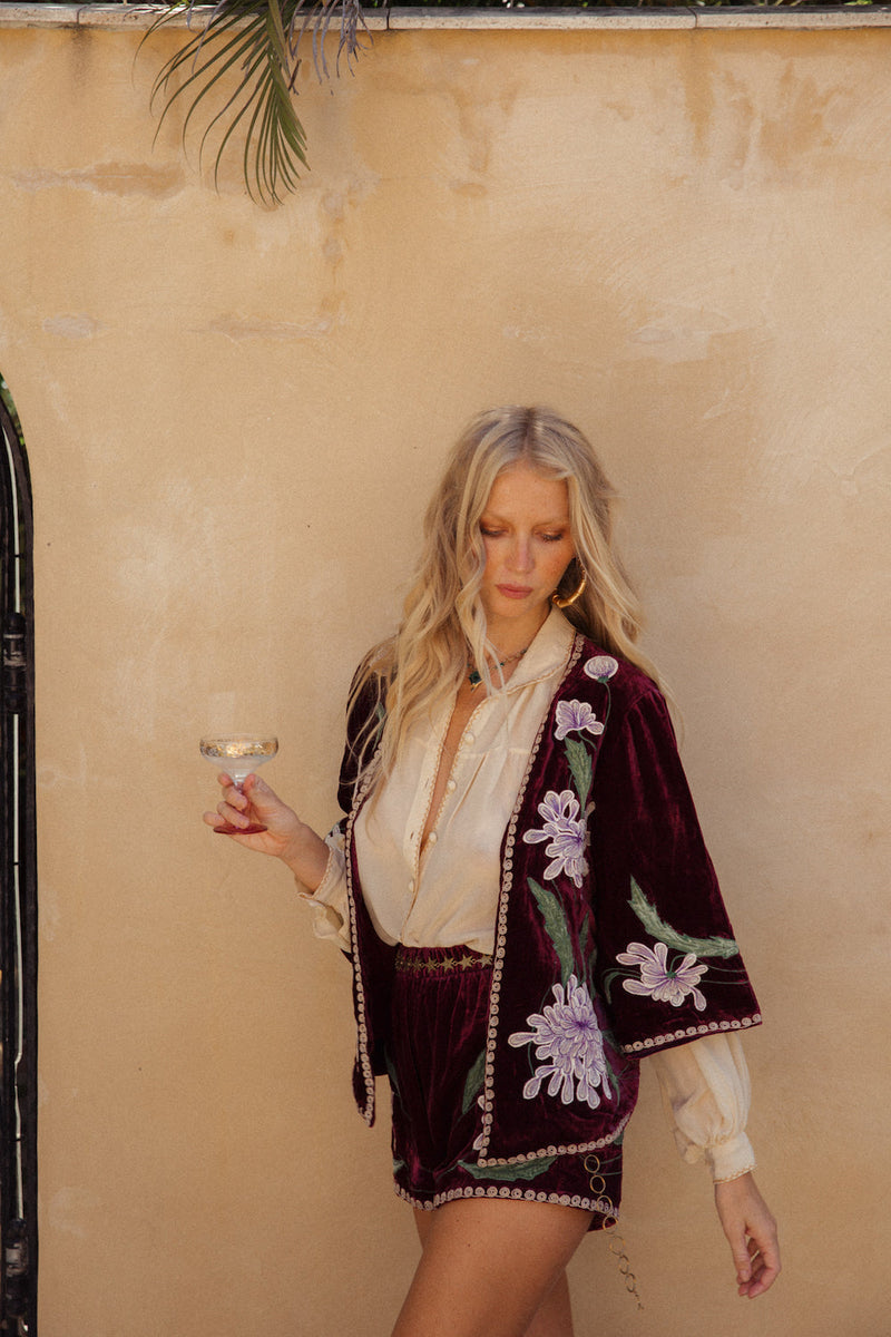 Purple Haze Silk Velvet Kimono Jacket - Mulberry - Chasing Unicorns