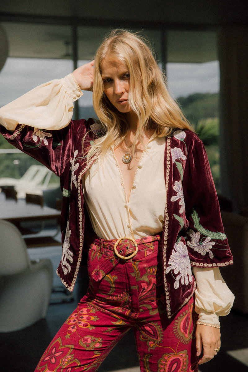 Purple Haze Silk Velvet Kimono Jacket - Mulberry - Chasing Unicorns