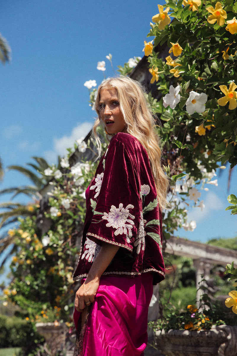 Purple Haze Silk Velvet Kimono Jacket - Mulberry - Chasing Unicorns