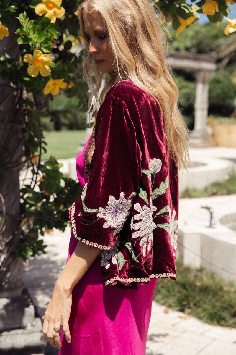 Purple Haze Silk Velvet Kimono Jacket - Mulberry - Chasing Unicorns