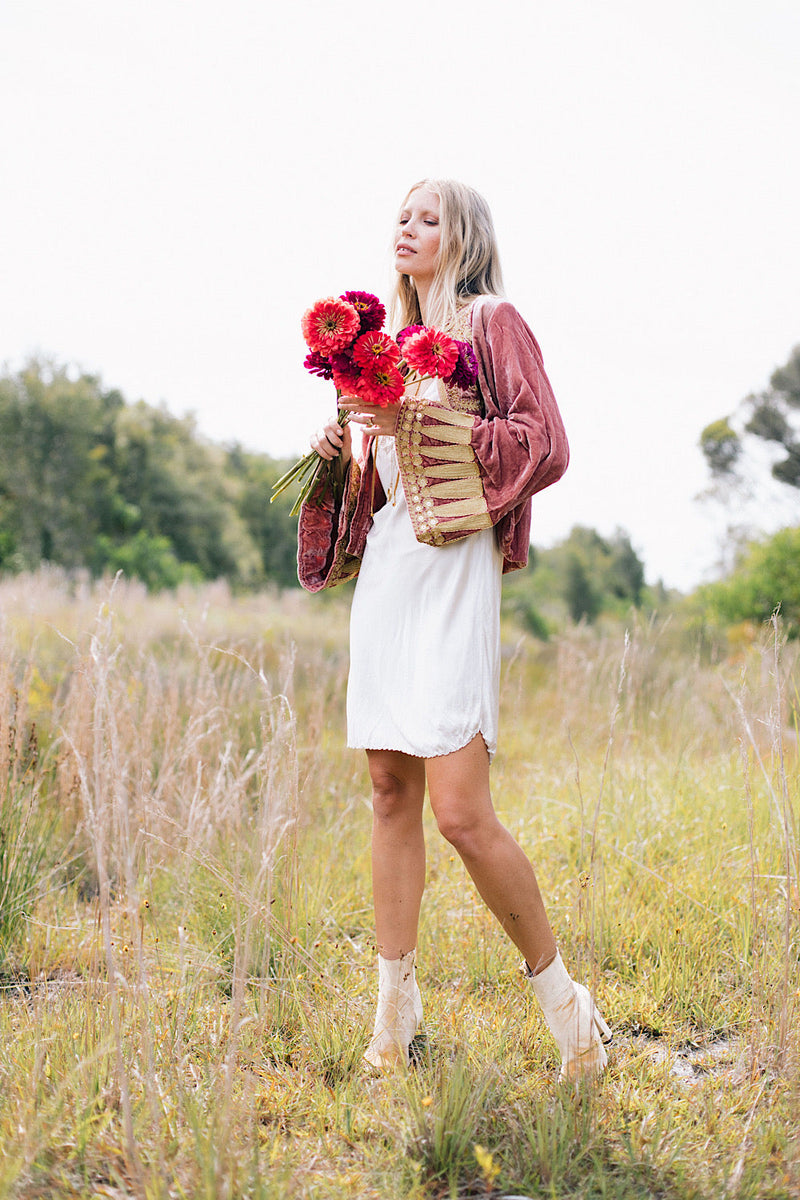 Queen Of Hearts Velvet Jacket - dusty rose - Chasing Unicorns