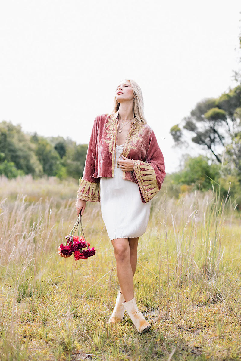 Queen Of Hearts Velvet Jacket - dusty rose - Chasing Unicorns