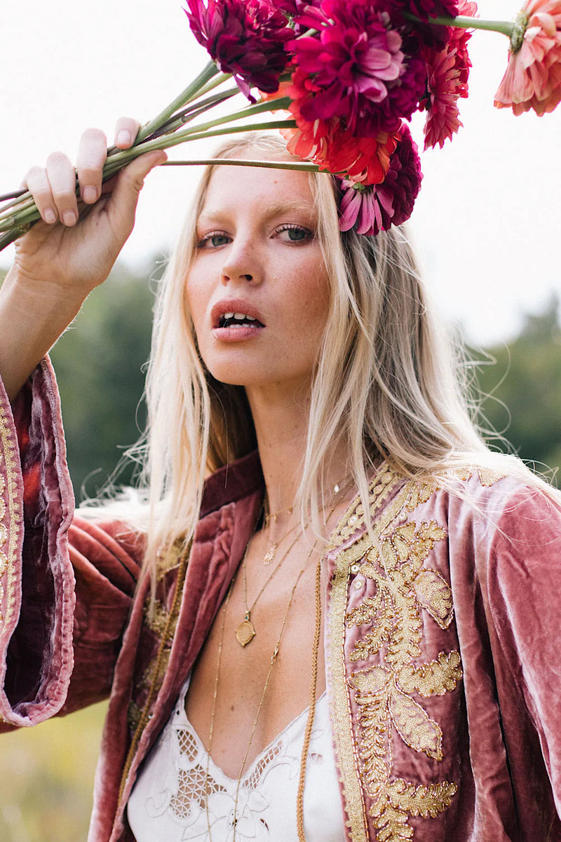 Queen Of Hearts Velvet Jacket - dusty rose - Chasing Unicorns