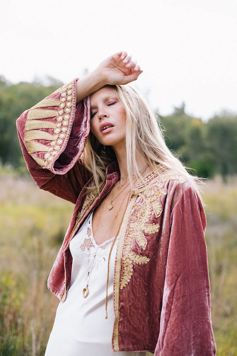 Queen Of Hearts Velvet Jacket - dusty rose - Chasing Unicorns