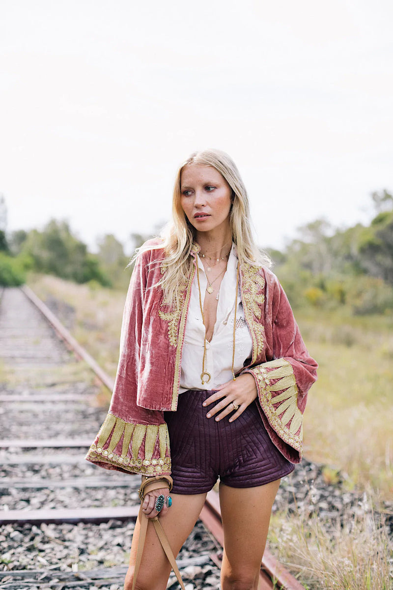Queen Of Hearts Velvet Jacket - dusty rose - Chasing Unicorns