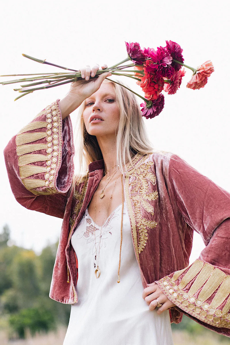 Queen Of Hearts Velvet Jacket - dusty rose - Chasing Unicorns