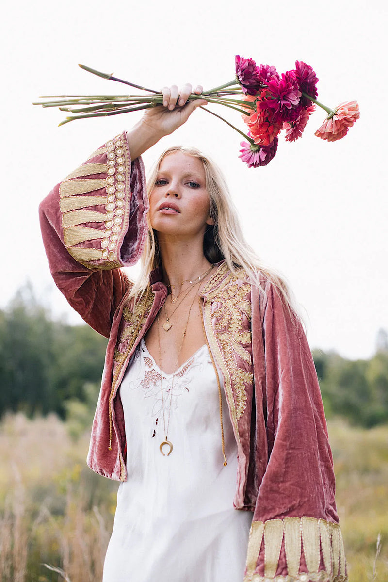 Queen Of Hearts Velvet Jacket - dusty rose - Chasing Unicorns