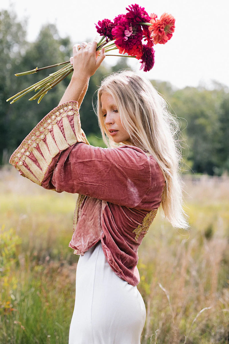 Queen Of Hearts Velvet Jacket - dusty rose - Chasing Unicorns